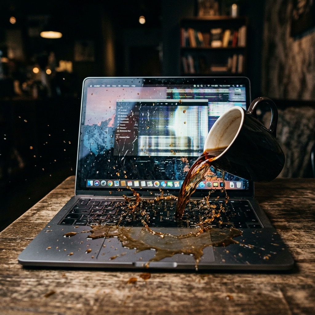 MacBook Pro con café derramado encima - daño por líquido